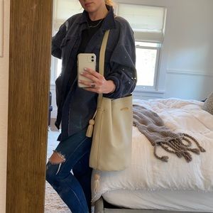 Large Cream leather bucket bag BOUTONNE